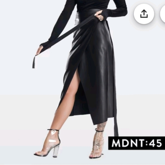 mdnt:45 Dresses & Skirts - NWT MDNT:45 Faux Leather high-waisted wrap skirt SZ S